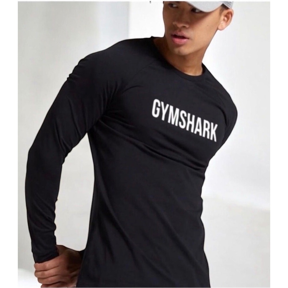 Gymshark Shirt Mens XS Black Long Sleeve Logo Graphic Tee Good